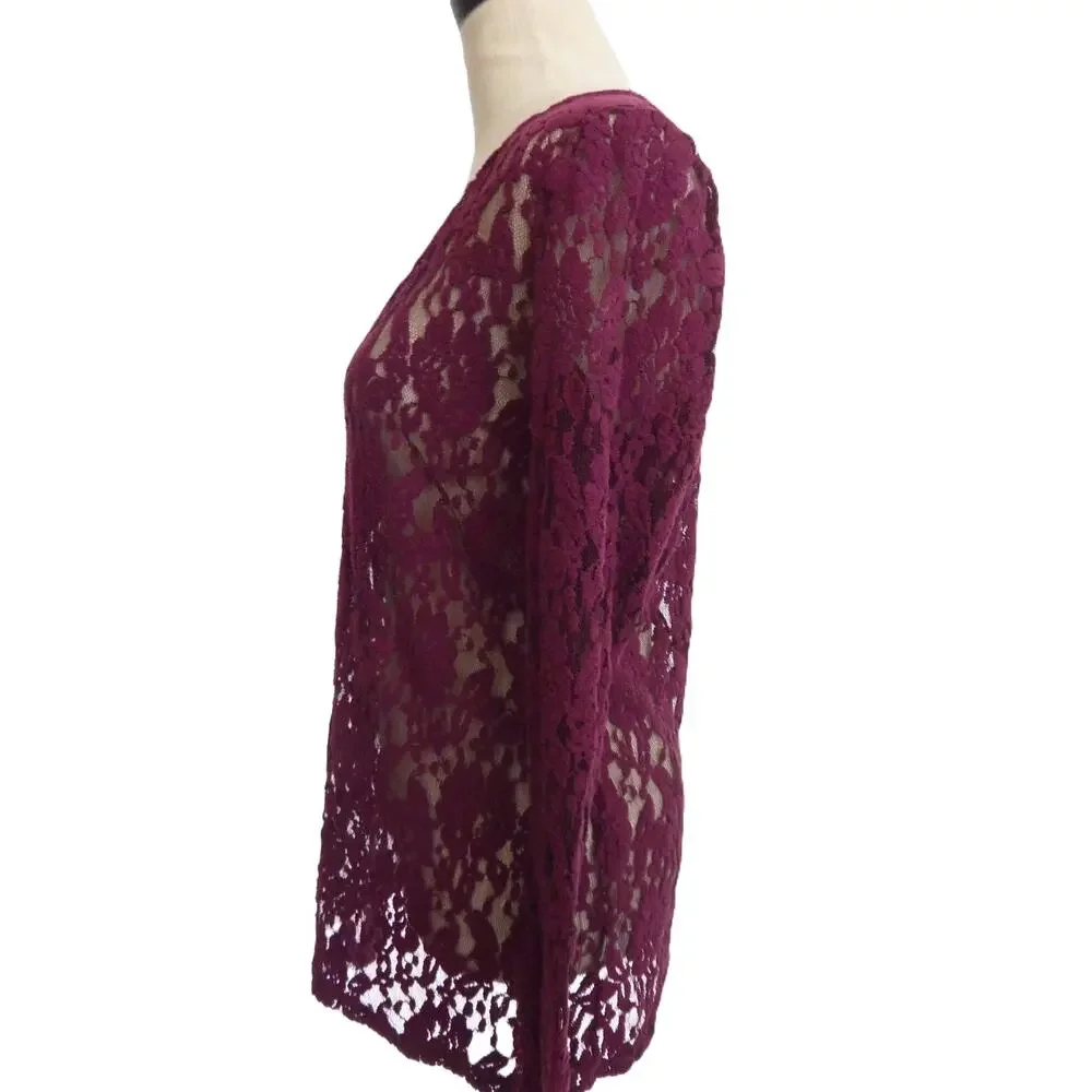 Banana Republic Fuchsia Pink Lace Blouse Top Womens Size L Floral Boho Elegant